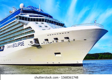 Klaipeda,Lithuania-May 28,2015:cruise liner Celebrity Eclipse. Cruise liner Celebrity Eclipse is a Solstice-class cruise ship, operated by Celebrity Cruises.