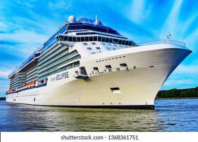 Klaipeda,Lithuania-May 28,2015:cruise liner Celebrity Eclipse. Cruise liner Celebrity Eclipse is a Solstice-class cruise ship, operated by Celebrity Cruises.