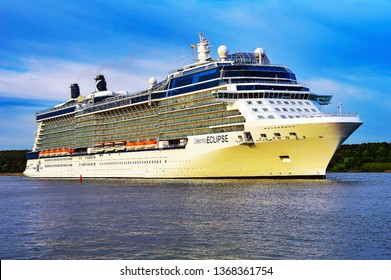 Klaipeda,Lithuania-May 28,2015:cruise liner Celebrity Eclipse. Cruise liner Celebrity Eclipse is a Solstice-class cruise ship, operated by Celebrity Cruises.