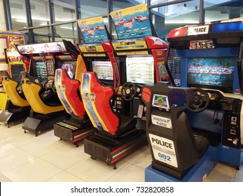 Klang , Malaysia - 11th October 2017 : Video Gaming Car Racer Machines At Kids Section In Shopping Mall.