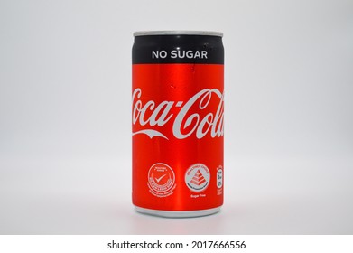 Klang, Malaysia - 1st August 2021. Coca-Cola Or Coke Drink No Sugar . Mini Coke 180ml With White Background.