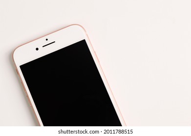 Klang, Malaysia: July 20, 2021-Close up view of iphone 8 screen isolated on white background