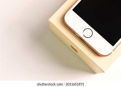 Klang, Malaysia: July20, 2021- Close up view of iphone 8 image and box isolated on white background