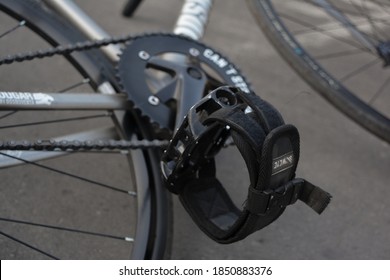 Klaten, Central Java - November 10, 2020: fixie bike or fixed bike closeup
