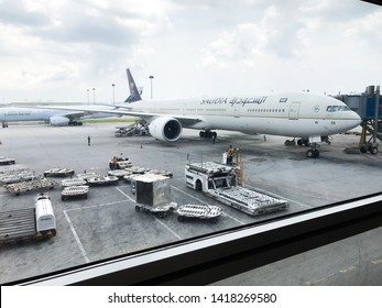 KLIA, MALAYSIA - MAY 2019 : Saudi Airlines. Travel By Airlines For Vacations.