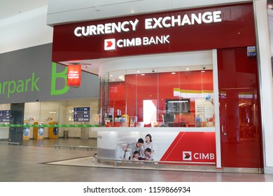 KLIA2, MALAYSIA - JUNE 28, 2018 : Exterior View Of CIMB Bank Currency Exchange Counter In The Departure Hall At KLIA2 Airport, Malaysia.