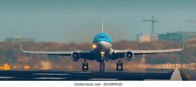 KLM plane is rotating on the runway