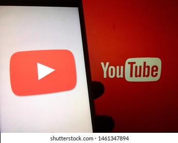 Kluang, Johor / Malaysia - July 26, 2019 : A Man Holding The Youtube Logo In Front Youtube Wallpaper. . YouTube Is A Video-sharing Website.