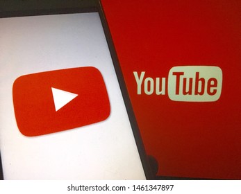 Kluang, Johor / Malaysia - July 26, 2019 : A Man Holding The Youtube Logo In Front Youtube Wallpaper. . YouTube Is A Video-sharing Website.