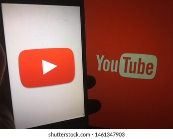 Kluang, Johor / Malaysia - July 26, 2019 : A Man Holding The Youtube Logo In Front Youtube Wallpaper. . YouTube Is A Video-sharing Website.