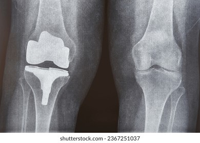 Knee cap replacement xrays. Titanium implant. Osteoarthritis. Articular cartilage