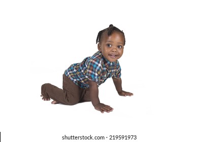 Kneeling Toddler Isolated On A White Background