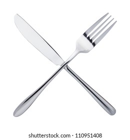 Knife And Fork Crossed, Isolated On White Background