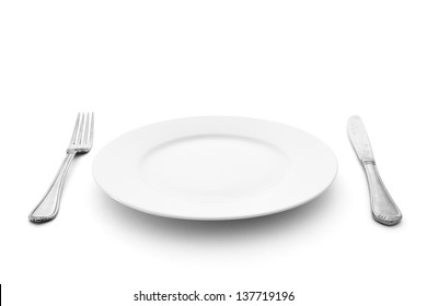 knife and fork with plate