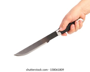 Knife In A Hand With Isolated Over White