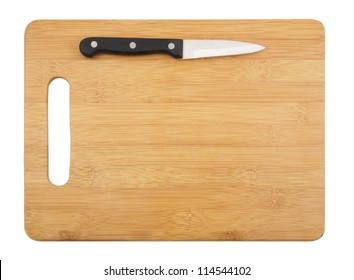 Knife On Cutting Board Isolated On White