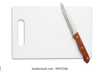 Knife On Cutting Board Isolated On White