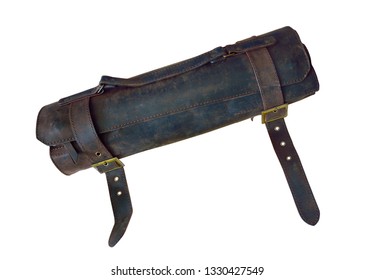 Knife Roll Leather With 2 Buckless, Knives Bag, Chef Gear. Isolated On White Background.