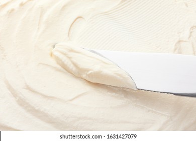 Knife With Tasty Cream Cheese, Closeup