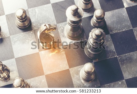 knight ,chess on board business concept  