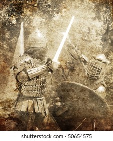 Knight Fight. Photo In Old Image Style.