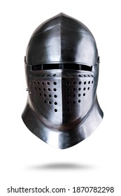 Knight helmet isolated on a white background. Front view.