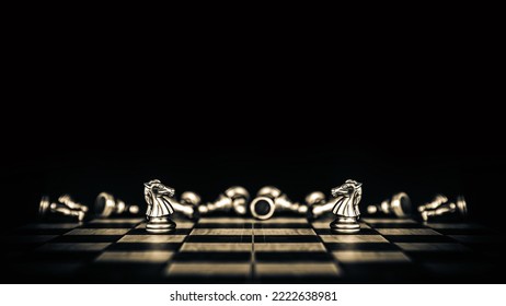 Knight Horse Chess Pieces Stand Confront Challenge Concept Of Team Player Or Business Team And Leadership Strategy Or Strategic Planning And Human Resources Organization Risk Management.