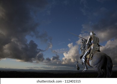 Knight On Horseback, Against The Clouds, With Lance