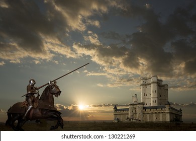 Knight On Horseback, Castle In Background