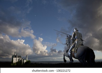 Knight On Horseback, Castle In Background