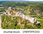 Knin fortress on the rock aerial view, second largest fortress in Croatia
