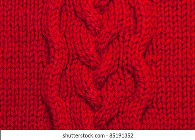 Knit Woolen Texture. Fabric Red Background