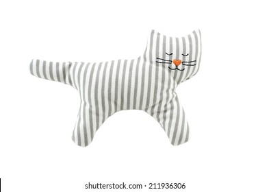 Knitted Cat Toy For Small Children On A White Background