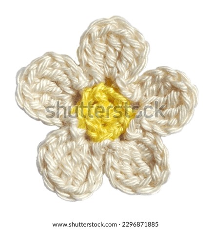 Knitted Cute White Flower Isolated On White Background