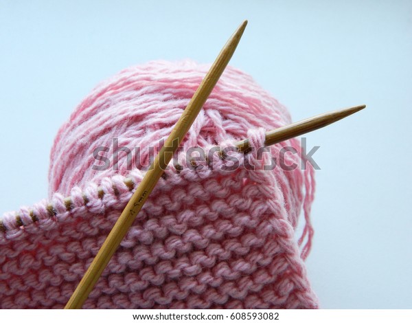 Knitted Knitting Knitting Needles Pink Color Stock Photo
