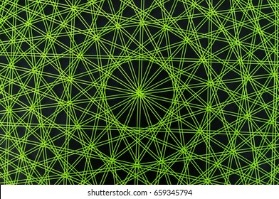 Knitted pattern of green threads on black background
