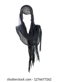 Knitted Scarf With Fringe Isolated On White Background.