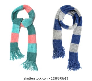 Knitted Scarf On A White Background.