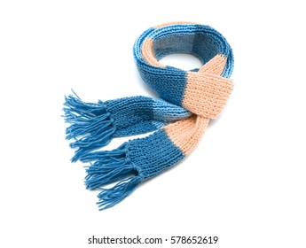 Knitted Scarf On A White Background.