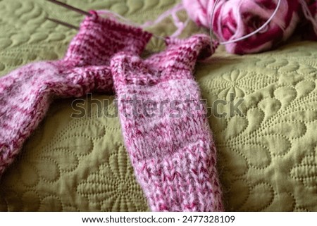 knitted socks, colored thread thread and needles, knitted in the Magic loop technique, handmade