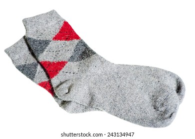 Knitted Warm Winter Socks On A White Background