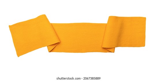 Knitted winter scarf on a white background. The pattern is visible.