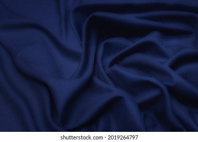 Knitted Wool And Cashmere Blue Suit Fabric Texture With Large Fold