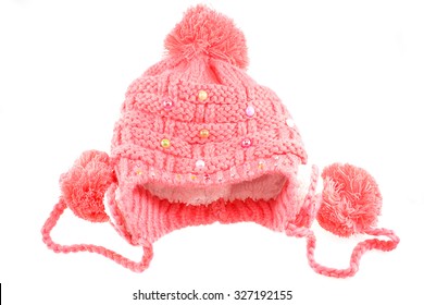 Knitted Wool Hat Isolated On White Background