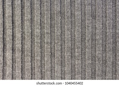 Knitting. Vertical Striped Gray Knit Fabric Texture, Knitted Pattern Background