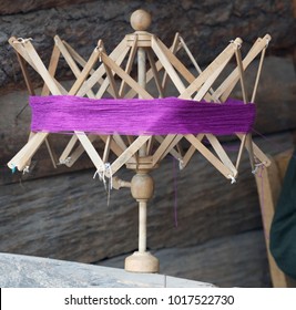knitting wool, old winder machine, needle hank skein ball clews for knitted work, vintage hand mesh making