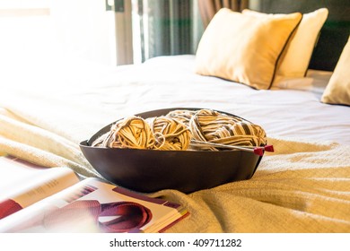 knitting work on bed