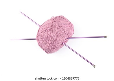 Knitting Yarn With Needles On White Background