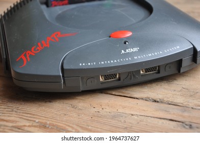 Knjazevac, Serbia 04.29.2021 : Vintage Rare, Used, Atari Jaguar Gaming Console On Wooden Table