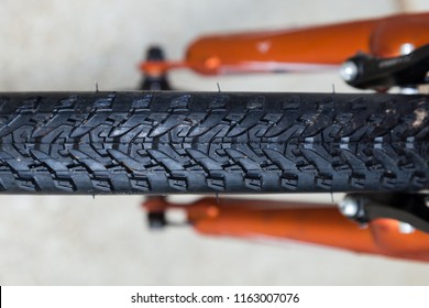 Knobby Tread Mountain Bike Tire Up Close Orange Bike